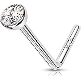 MeIighting 925 Sterling Silver Nose Stud L Shaped Nose Ring 20G Solid Silver Nose Piercing Jewelry Clear Round CZ for Women Men Nostril Piercing