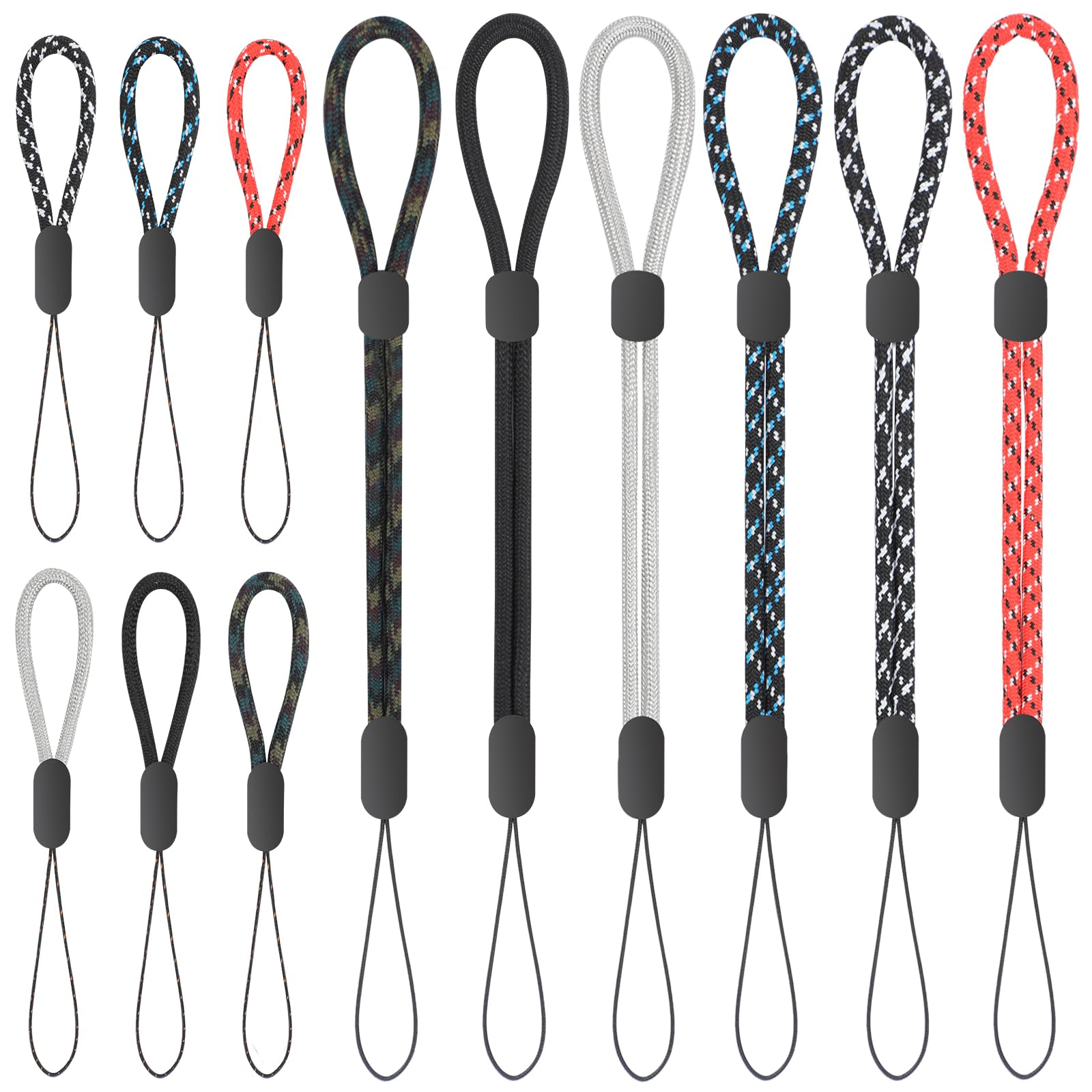 FgofhFu 12pcs Adjustable Phone Hand Wrist Strap Lanyard, Nylon Colorful Finger Lanyard Short Wrist Strap for Cellphone, Mobile Phone, Camera, GoPro, Keychain, USB Flash Drives and More Device