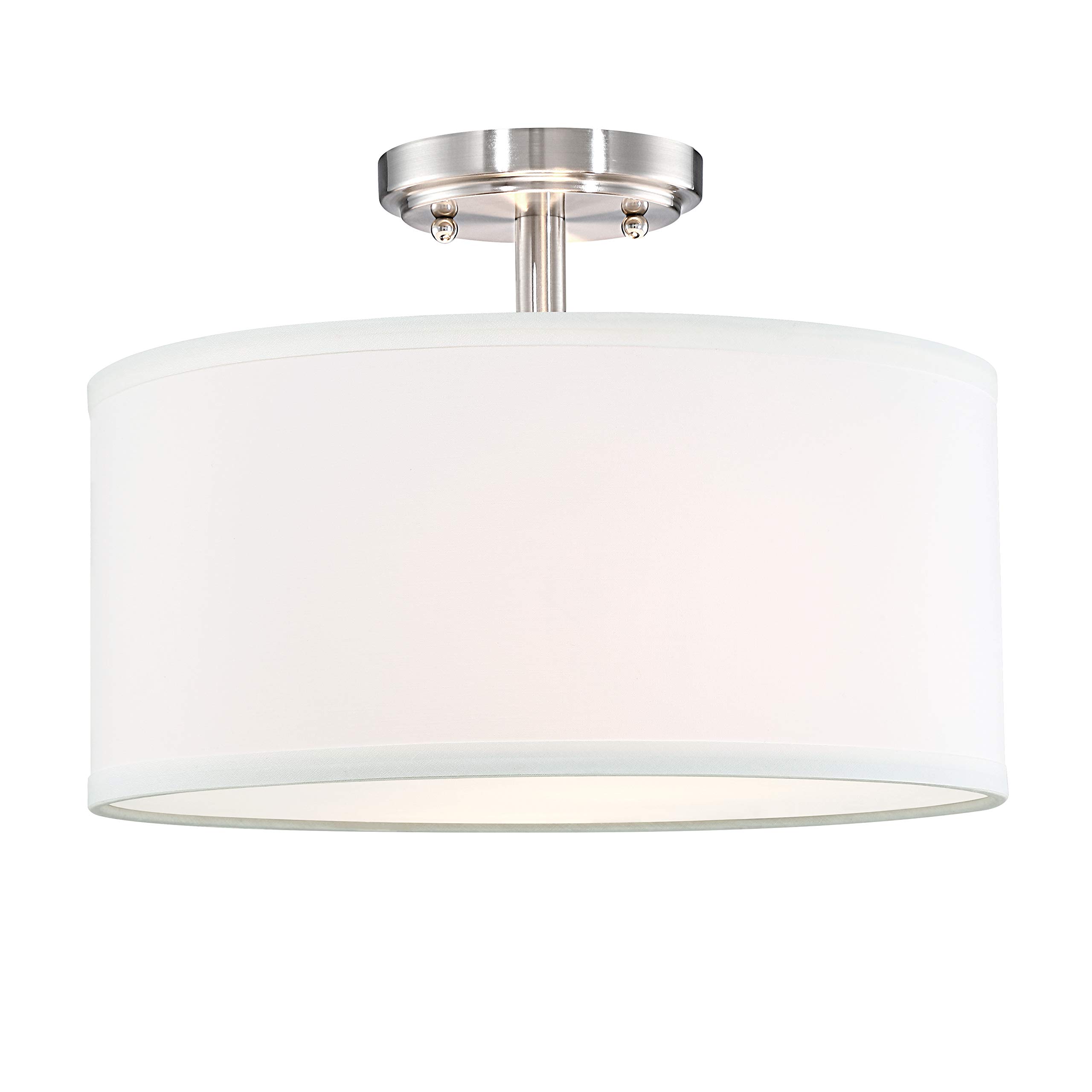 Photo 1 of Fabric Drum Shade semi Flush Mount Ceiling Light PS Diffuser,Off White Fabric Chandeliers Shade for Bar, Dining Room, Corridor,Living Room (Brushed Nickel, 12")