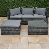 EVRE Malaga Outdoor Rattan Garden Furniture Set Grey with Glass Coffee Table view 7