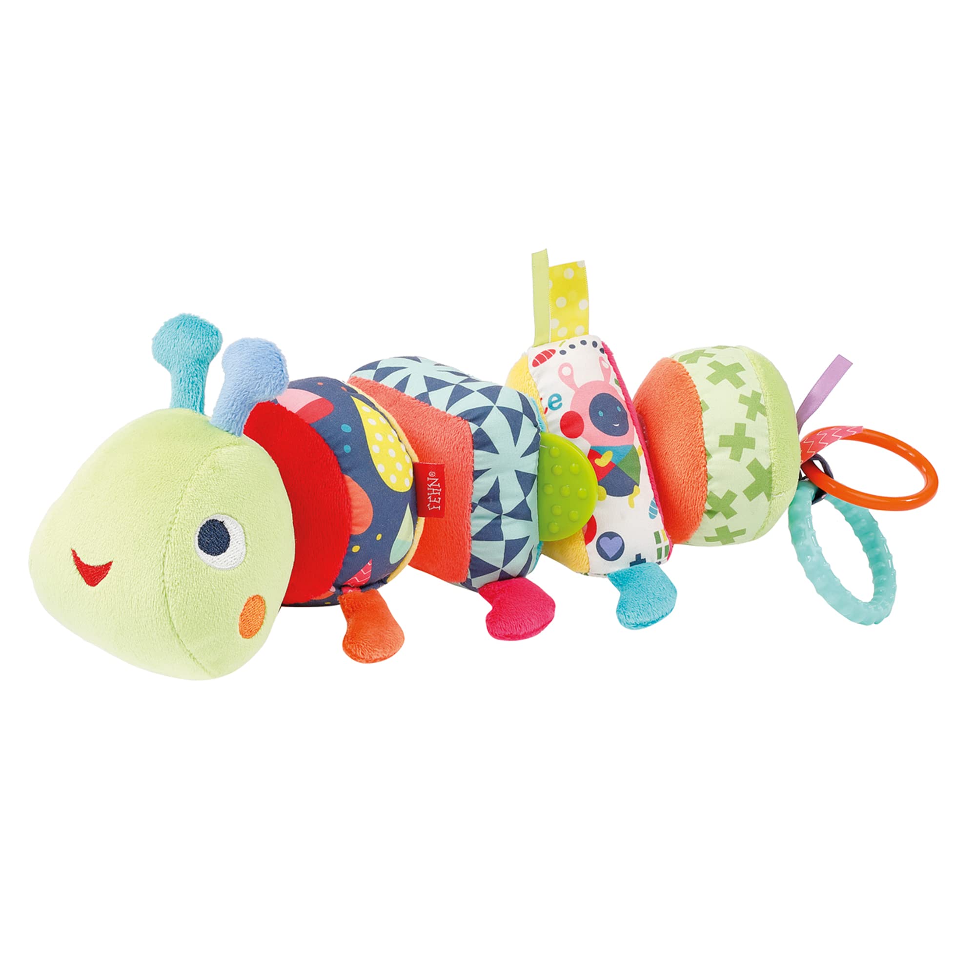 Fehn 055399 Activity Puzzle Caterpillar - Velcro Motor Skills Toy with Colourful Elements, Shapes & Sounds for Gripping, Puzzling & Learning Promotes the Senses - for Babies & Toddlers from 0+ Months