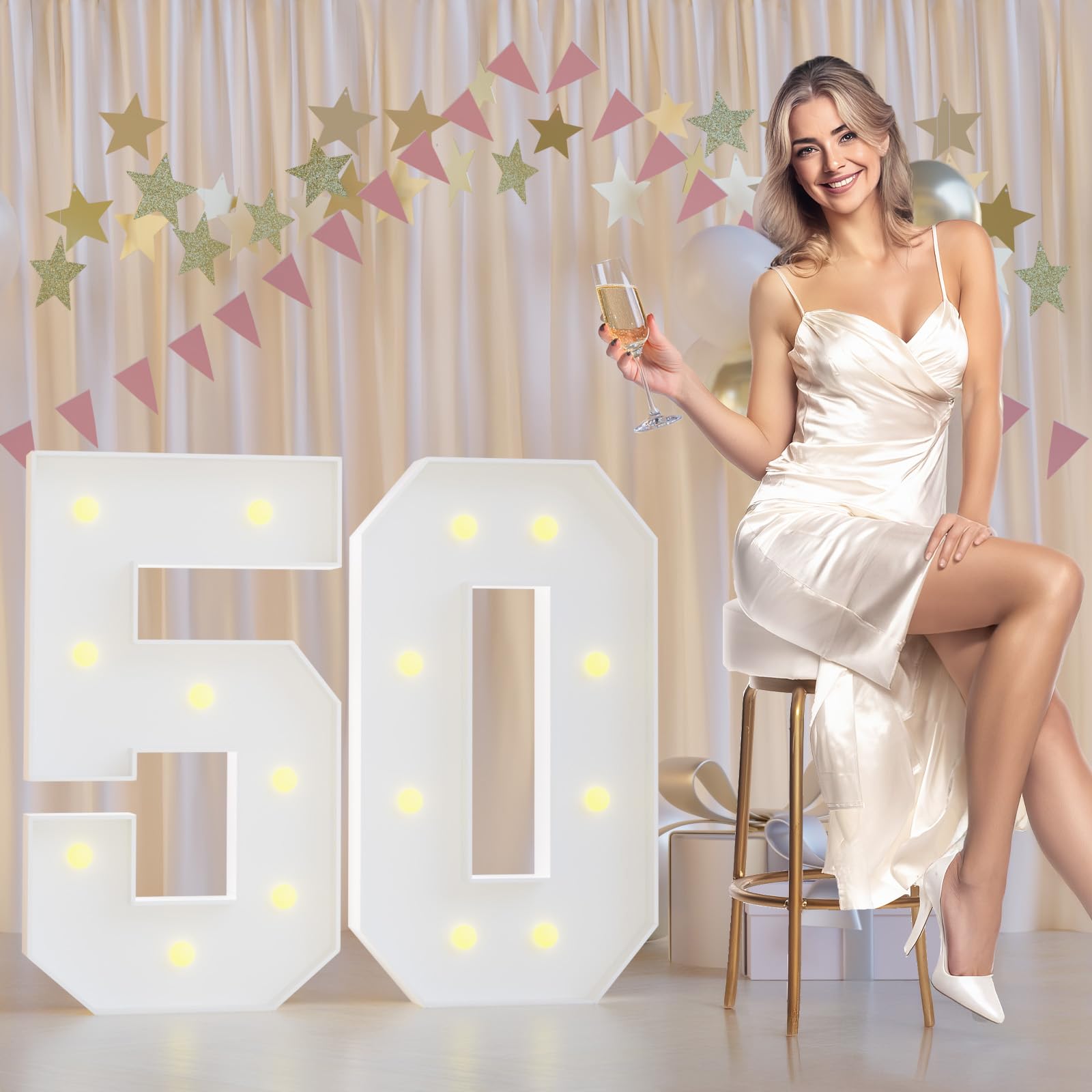Photo 1 of JoyMuse Birthday Decorations 50 Marquee Numbers, 2.3FT Large Light up Numbers 50 for Party Decorations, Number Lights Sign for 50th Birthday Anniversary Wedding Decor