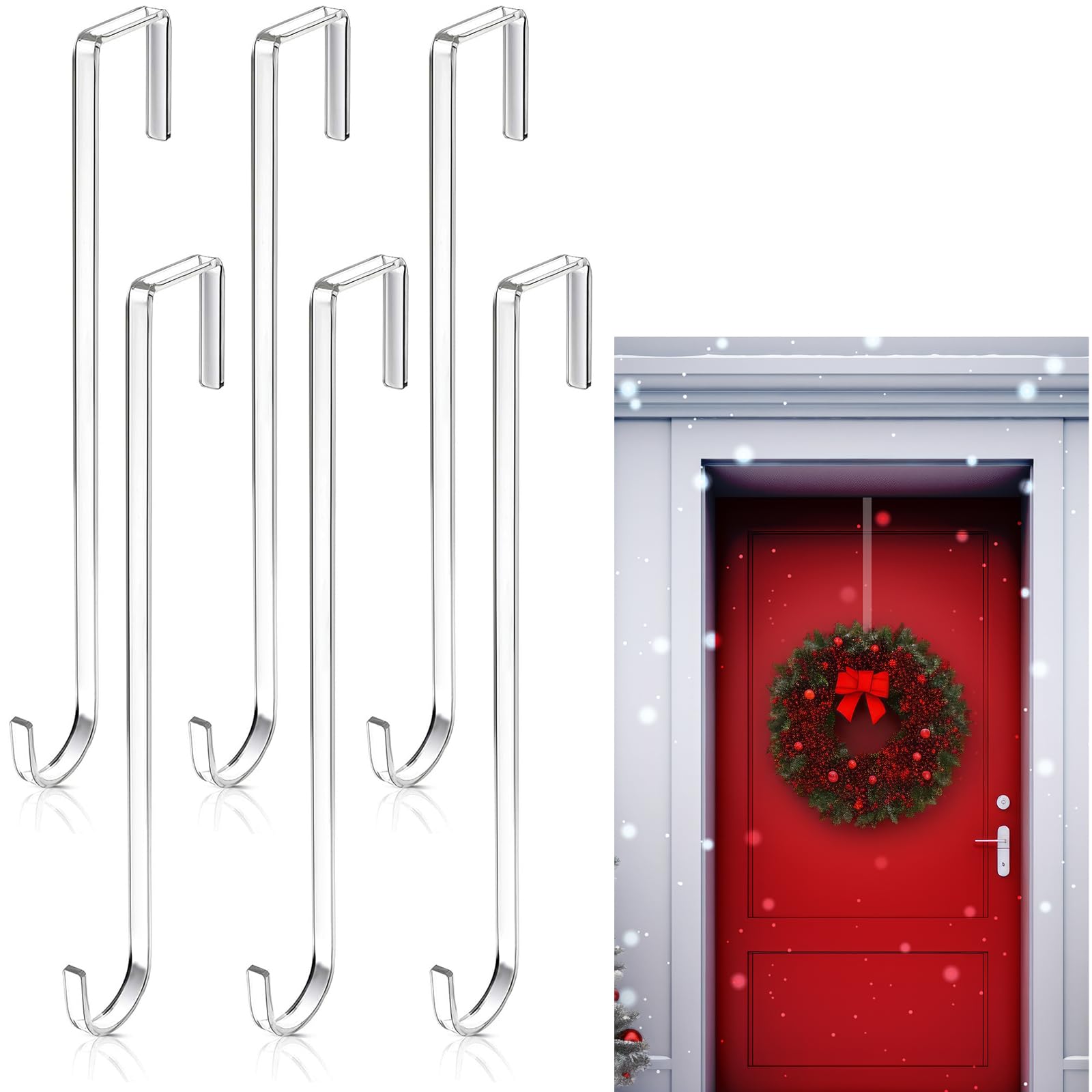 Ripeng 6 Pieces PC Plastic Door Wreath Hanger for Front Door for Christmas Wreath Over The Door Hanger, Suitable for 0.14 to 0.16 Inch Door, 12 Inches, Clear (Transparent)