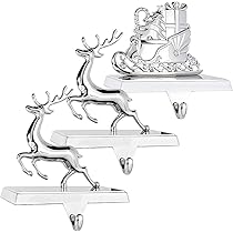 Klikel Christmas Tree Stocking Hangers - Set Of 2, Silver Metal With Hook | Mantel Stocking Holder For Holidays