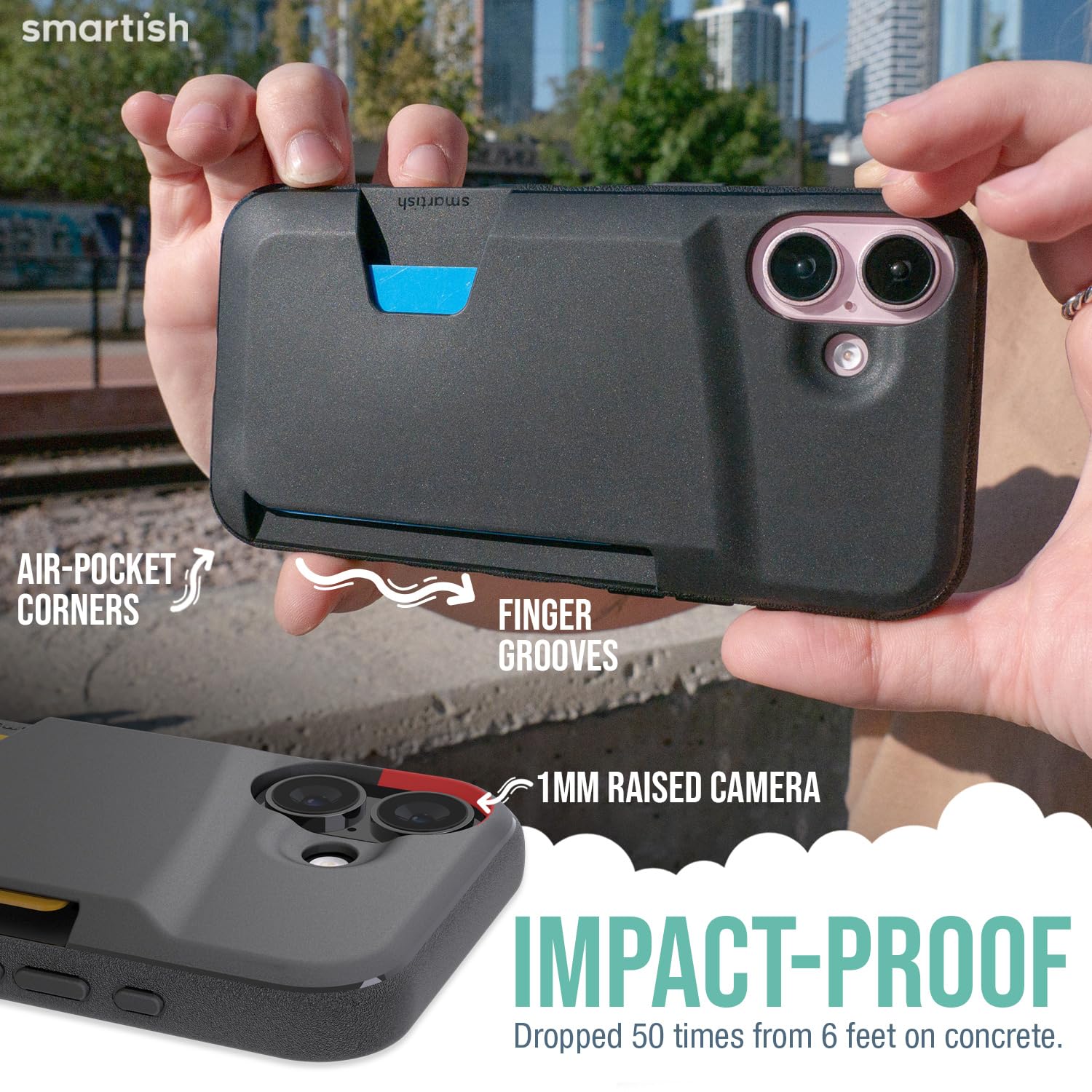 Smartish® iPhone 16 Wallet Case - Wallet Slayer Vol. 1 [Slim + Protective] Credit Card Holder - Drop Tested Holds 4 Cards Hidden Flip Card Slot Cover Compatible with Apple iPhone 16 - Black Tie Affair