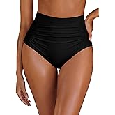 Arolina Womens High Waisted Bikini BottomsTummy Control Swim Bottom Ruched Full Coverage Retro Bathing Suit Bottoms