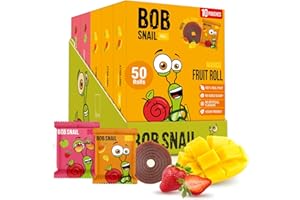 Bob Snail Exotic Mix Fruit Roll Ups – Healthy Sweets, Real Dried Fruits Snacks, No Added Sugar, Vegan, Nut Free, Candy for Adults and Kids – Flavour 50 pcs, 500g (Mango & Strawberry)