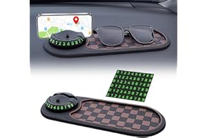 TASUNTE Multifunction Car Anti-Slip Mat Auto Phone Holder, Rotatable Anti Skid Car Dashboard Pad with Temporary Parking Numbe, Universal Anti-Slip Pad (Red Checkered Pattern)
