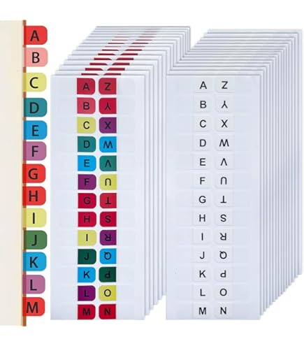 COMNICO 8 Blatt Buchstaben Aufkleber A-Z Alphabetische Selbstklebende Register Klebrige Alphabet Etiketten Index Tabs für Notizbuch, Lehrbuch