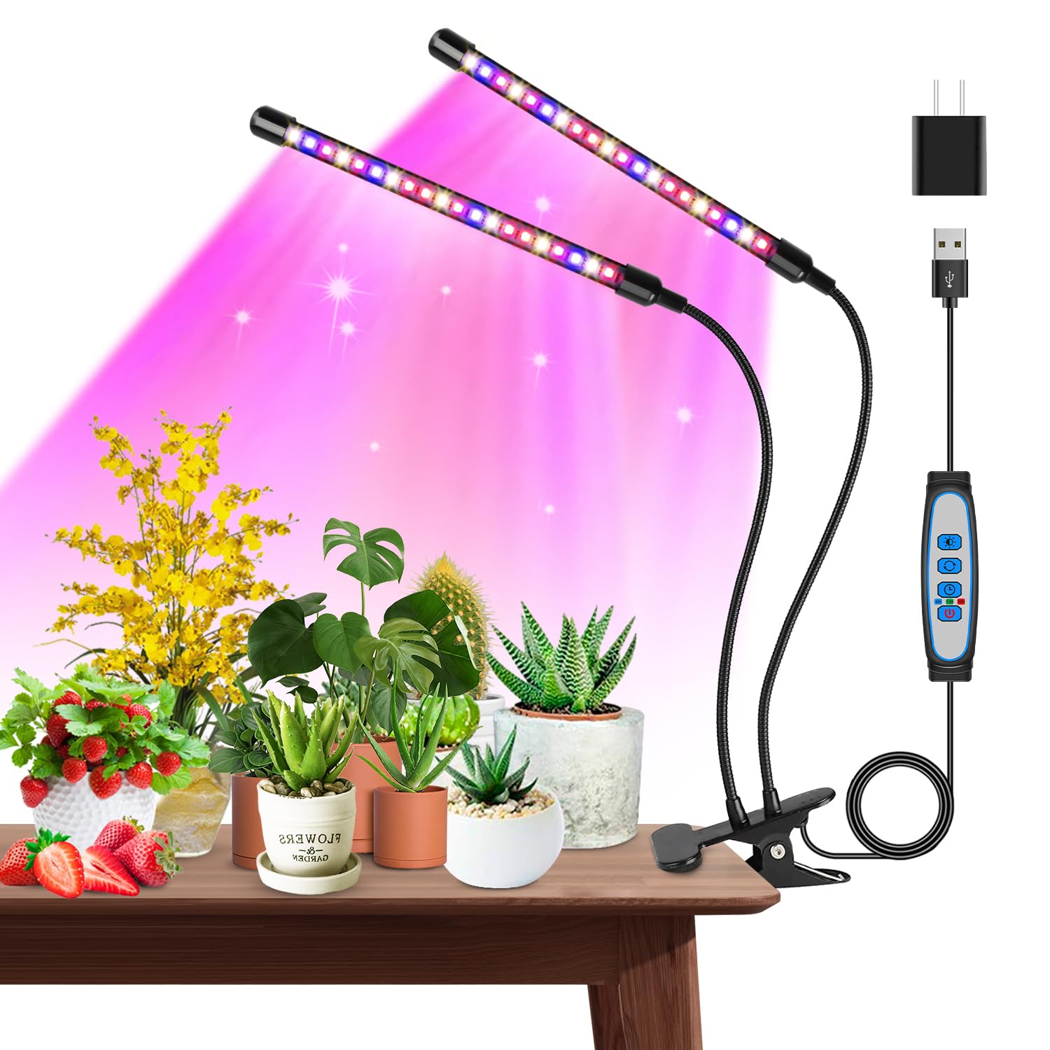 Photo 1 of Grow Lights for Indoor Plants, Garpsen Grow Light with Red Blue Full Spectrum, 2 Heads Clip 40 LEDs Plant Light for Indoor Plants, 3 Switch Modes & Auto ON/Off, 6 12 16H Timer, 5 Dimmable Levels