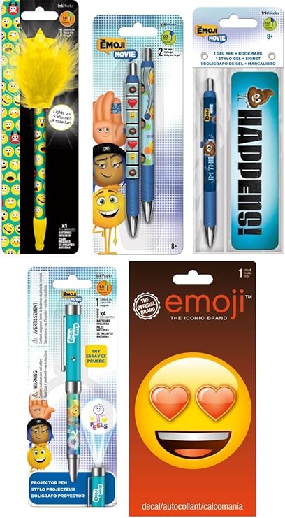 Amazon The絵文字ムービーwritingギフトセットwithボーナスハート目絵文字デカールステッカー 5パック Includes絵文字 Wiggleペン ゲルペン ブックマーク プロジェクタペン デカールステッカー ペン 文房具 オフィス用品