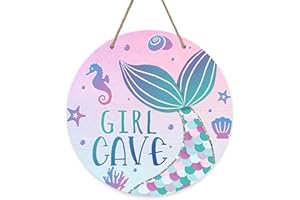 Bolisom Girl Gave Ocean Mermaid Front Door Sign, Pink Coastal Wood Door Hanger Outdoor Outside Porch Nursery Decor, Beach Kids Baby Girl Room Wooden Wreath Indoor Wall Hanging Decoration