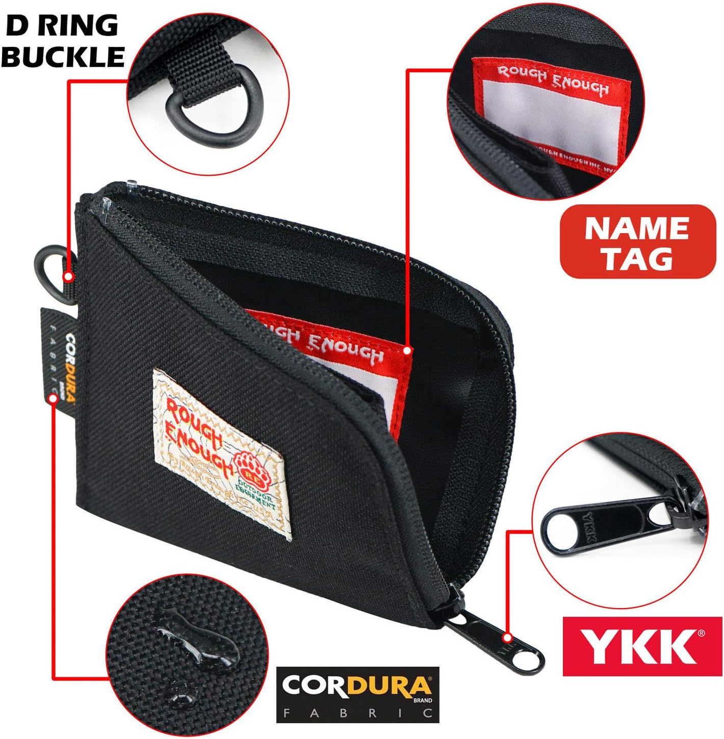 Rough Enough Cordura Polyester Small Mini M¨¹nze Bag Card Holder Coin Bag Wallet Purse Purse Minimalist for Boys Children Girls Black - Image 4