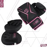 AQF Boxing Gloves and Pads Set Pink 8oz Kids Adults Curved Focus Pads view 3