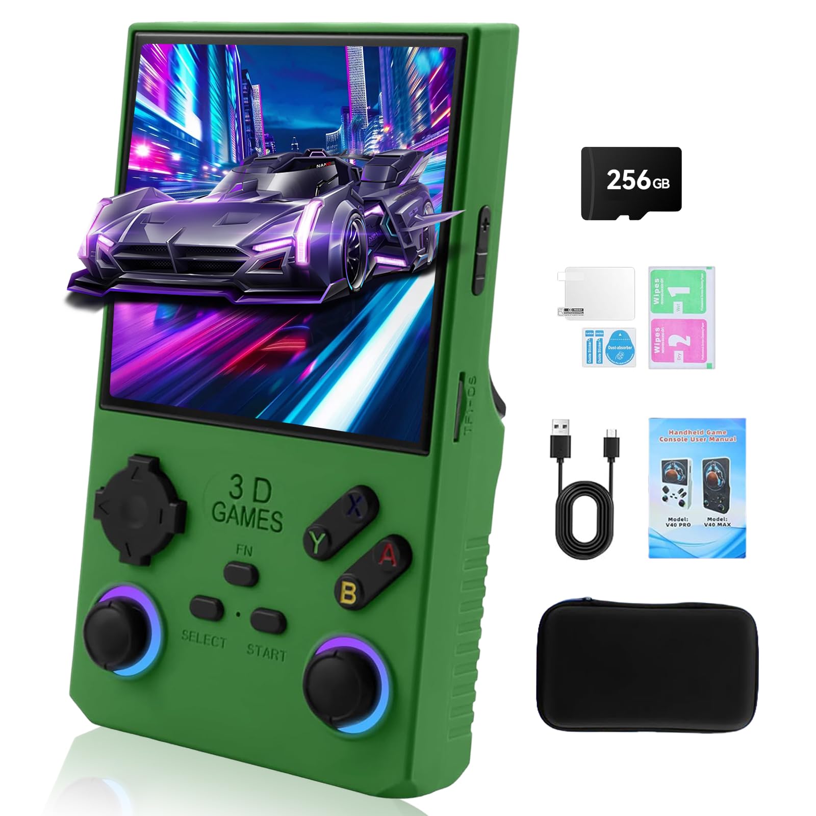 Photo 1 of GWALSNTH V40 MAX Retro Handheld Game Console, 40000 Games Preloaded 256G TF Card, Built-in 49+ Emulators, 4.0 Inch 4K HD IPS Screen, 4000mAh Battery, Portable Pocket Video Game Console (Green Color)