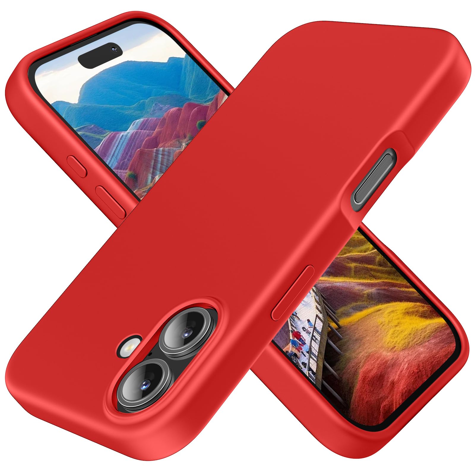 TAXXOE Silicone Case Compatible with iPhone 16 Case Soft Ultra Slim Protective Shockproof Liquid Silicone Phone Case,Anti-Scratch Microfiber Lining, 6.1" Red