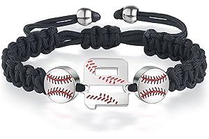 XOYOYZU Baseball Number Bracelets for Men Athletes Jersey Number Bracelet Handmade Braided Adjustable Bracelets Personalized Baseball Gifts for Men