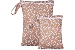 OPGROEIE 2 Sizes Wet Bags, Waterproof Storage Bag for Baby Diapers and Pump Parts, Reusable Diaper Bag with Zippered Pockets and Handle, Travel Bags, Beach, Pool, Gym Bag for Swimsuits & Wet Clothes, Set of 2