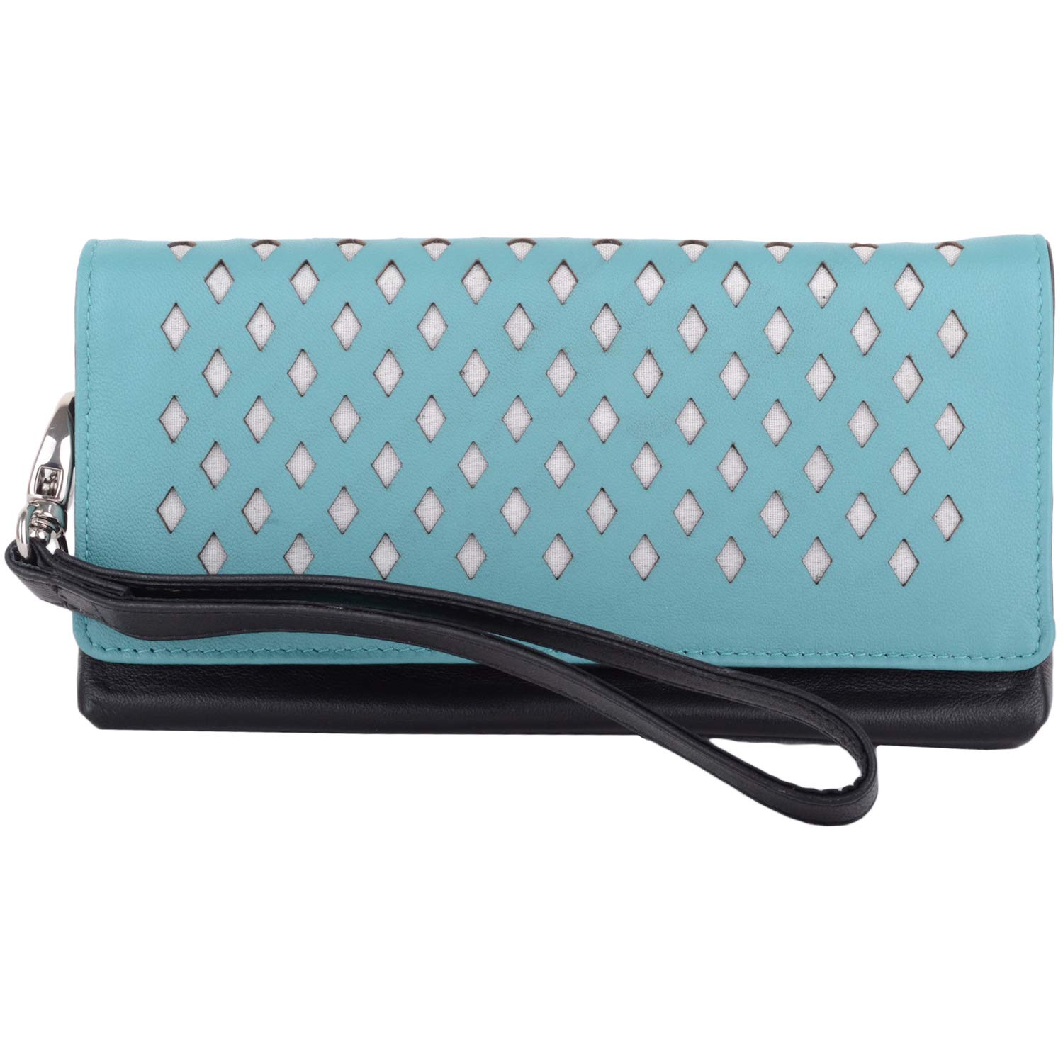 Valita Womens Soft Leather RFID Protected Multi Colour Purse Pouch with Invisible Magnetic Fastenings - Black/Turquoise