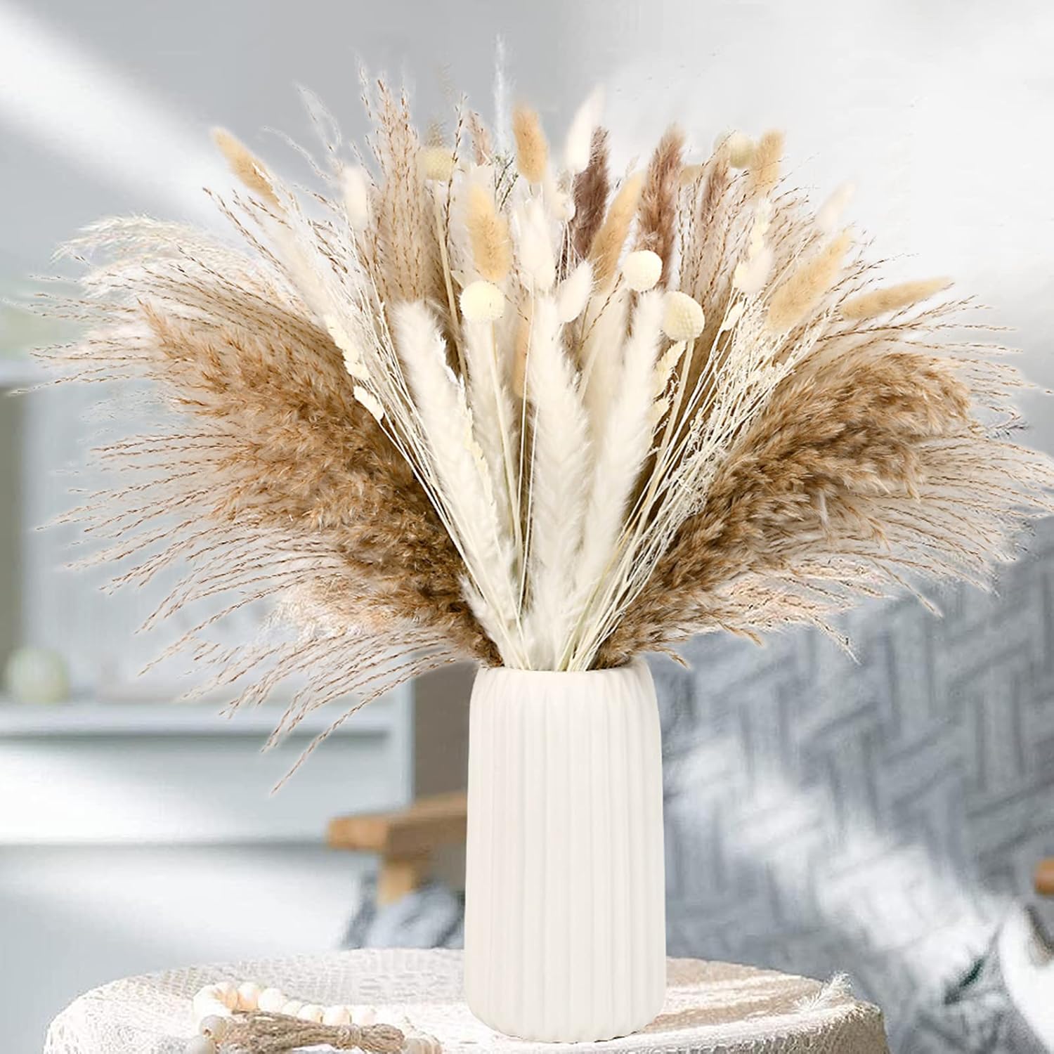 Dried & Preserved Flora - Simetufy 90PCS Natural Dried Pampas Grass Decor for Boho Home Decor Mixed Dried Flowers Bouquet for Wedding Decor Pompas Floral Arrangements, Farmhouse Rustic Home Decor