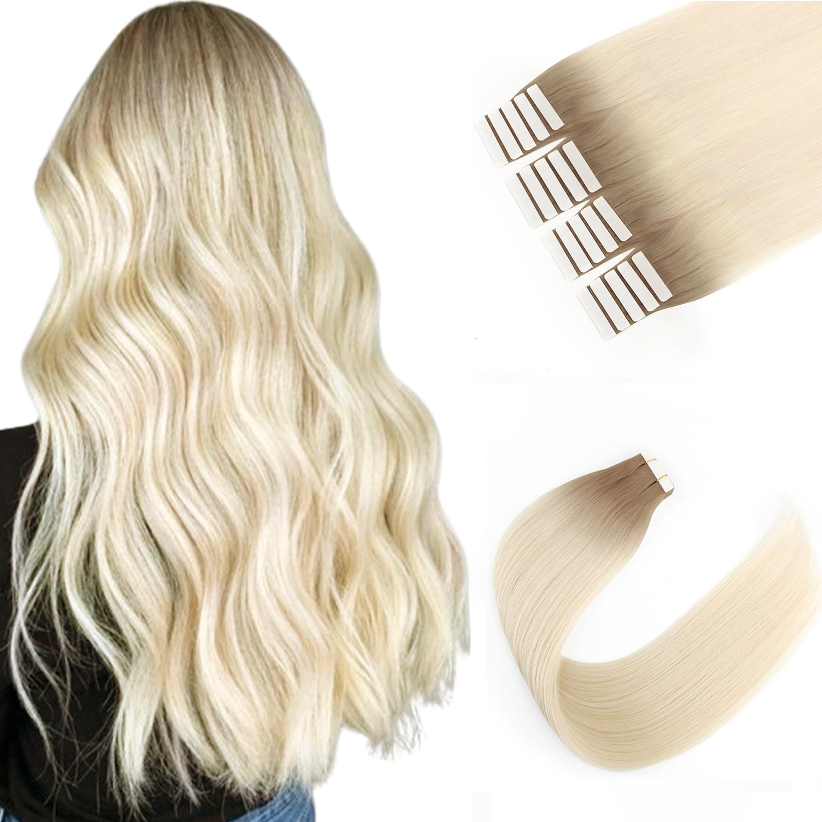 Sixstarhair 20 Pieces Tape in Hair Extensions Ombre Hair Extensions Rooted Chestnut Brown Fading To Ash Blonde Hair Sunkissed Hair Extensions [R6-60 20inch] — image 1