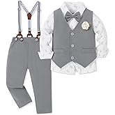 WESIDOM Toddler Boy Clothes Suit Formal Dress Shirt+Bowtie+Vest+Boutonniere+Suspender Pants Boys Gentleman Outfits Set
