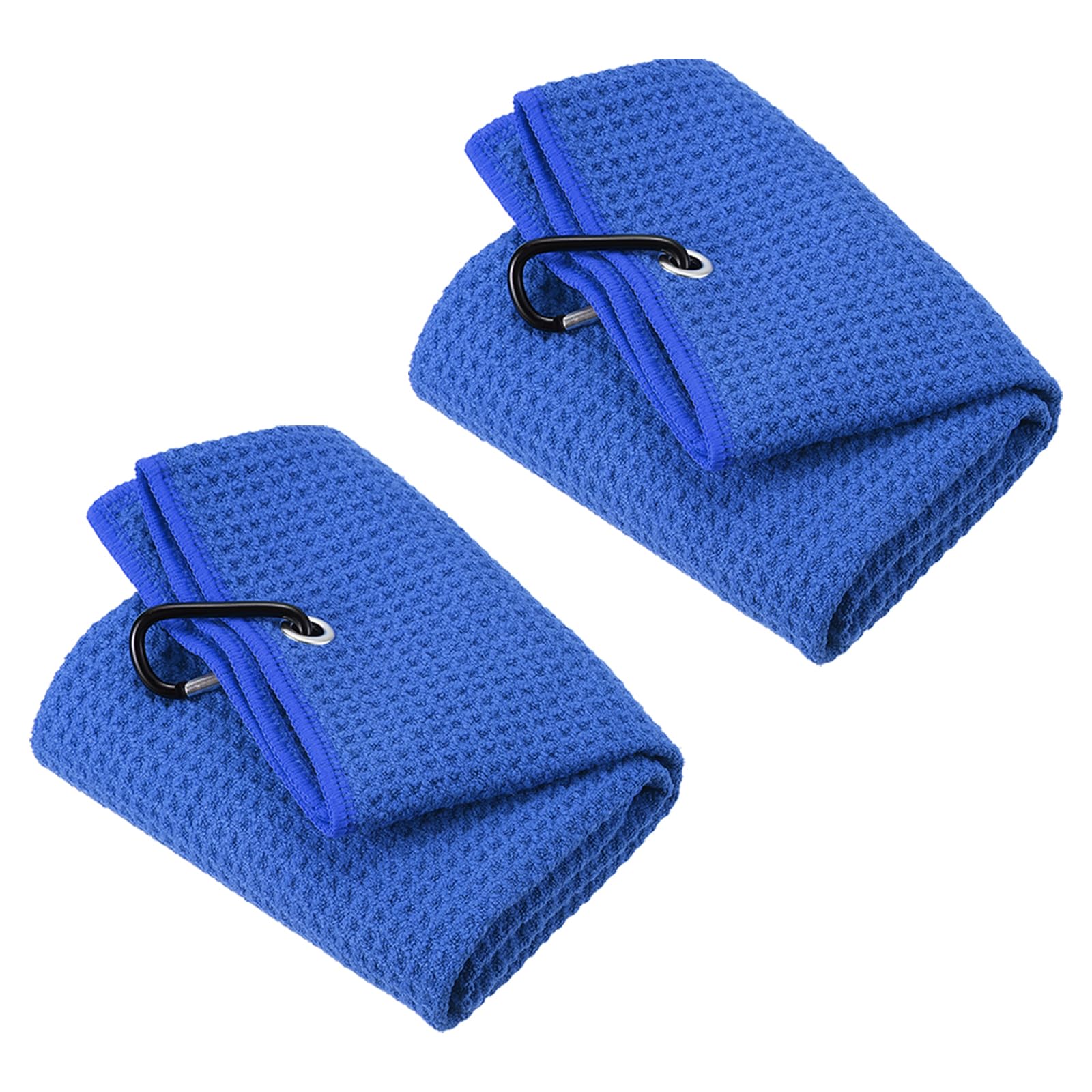 PATIKIL 12"x12" Tri-Fold Golf Towels, 2 Pack Waffle Pattern Towels Soft Fiber Strong Water Absorption with D Clip for Golf Lovers, Dark Blue