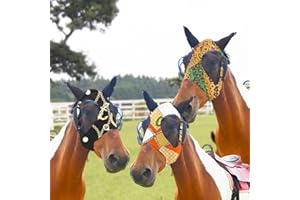 3 Pieces Super Comfort Fly Marsks for Horses-Horse FlyMask with Ears- Elasticity Fly Mask with UV Protection（Size：L