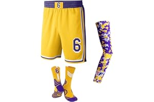 FOREVER FANATICS Basketball Shorts for Fans Youth Kids Basketball Shorts with Pockets + Youth Basketball Socks, Arm Sleeves