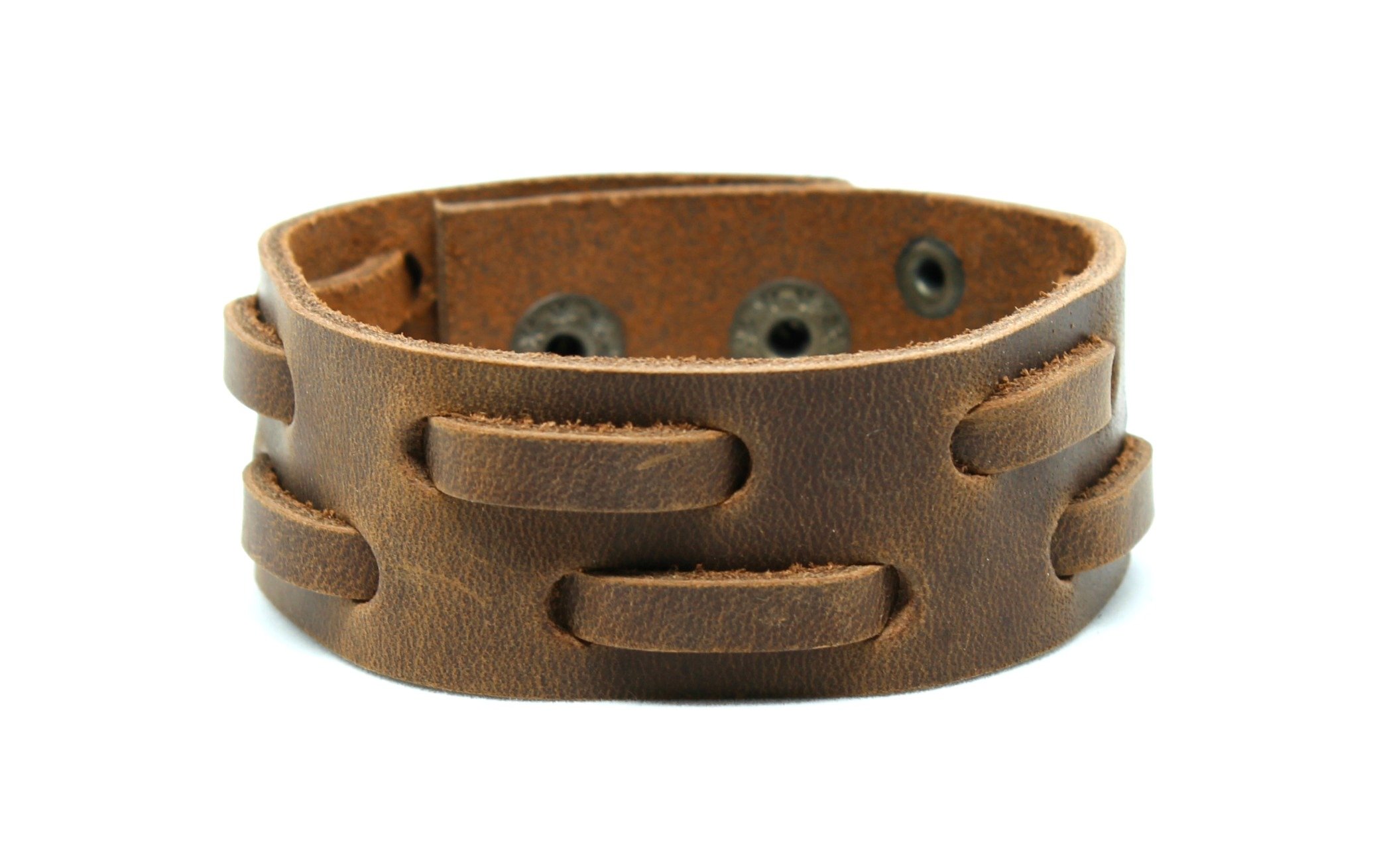 Origin Siam Unisex Genuine Leather Cuff Wrap Strap Wrist Band Bracelet | Interwoven Detail | Black Brown (Brown Leather)