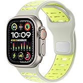Amizee Sport Bands Compatible with Apple Watch Band 49/46/45/44/42mm Men, Soft Silicone Breathable Replacement Strap for iWatch Ultra 3/2/1 Series 11 10 9 8 7 6 5 4 SE3/2/1, Starlight/Yellow