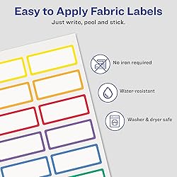 Avery No-Iron Fabric Name Labels, Rainbow Borders