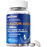 Liposomal Calcium AKG Supplement 1500mg with Vitamin D3 K2 for Women Men | High Absorption, Calcium Supplements Pills with Magnesium Glycinate, Boron, Probiotics &amp; Vitamin C for Bone - 120 Softgels