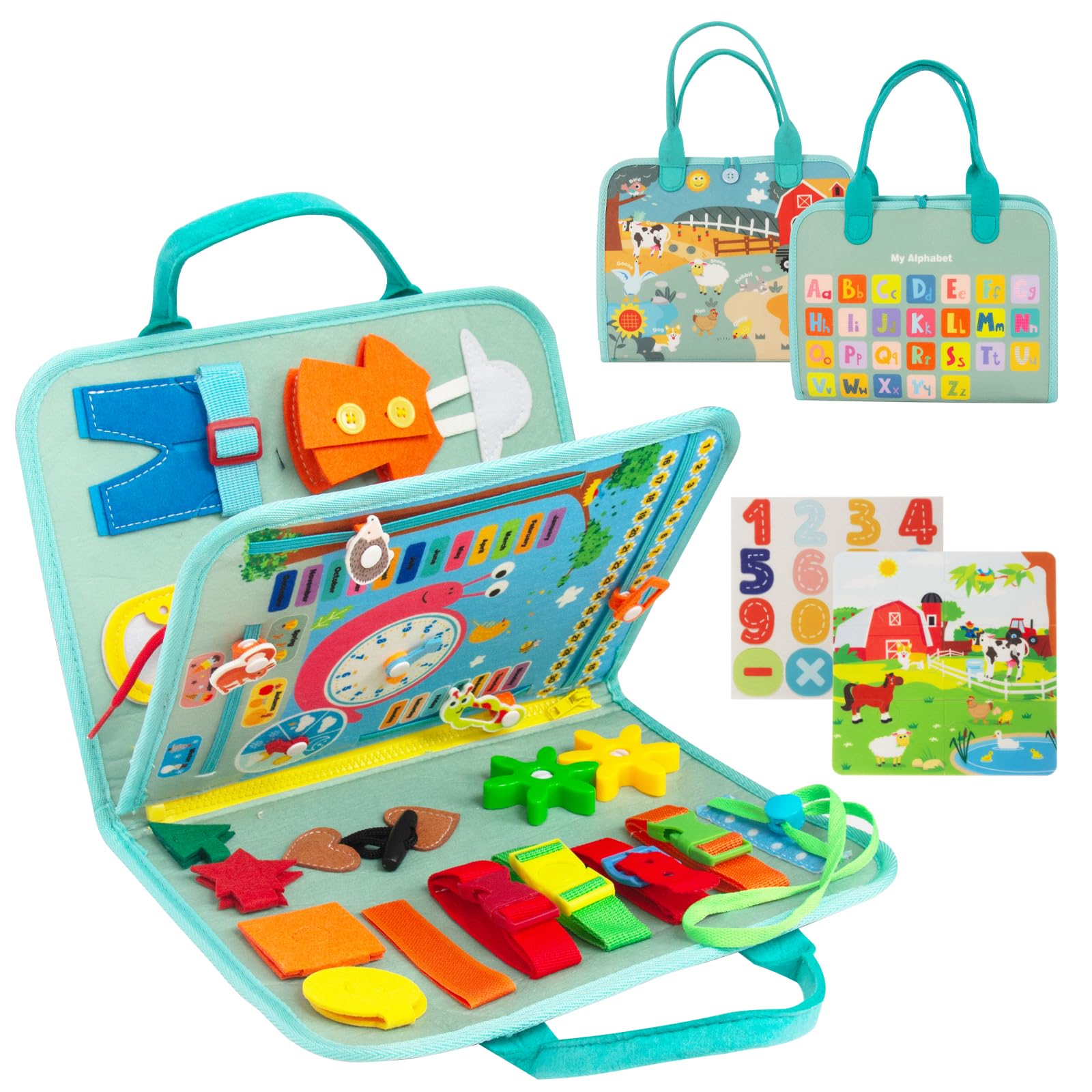 WOODENFUN Quiet Book Montessori Toy Baby Busy Board Activity Book for Children 1 2 3 Years Nursery (Green)