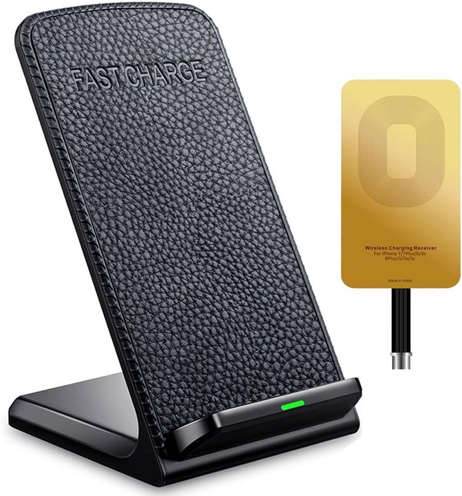 Fast Wireless Charger,ivolks Leather Cordless CellPhone Rapid Charger,Portable QI Charging Stand Pad for Apple iPhone X,iPhone 8 plus, 8,iPhone 7 plus, 7, iPhone 6s plus, 6s, iPhone 6 plus, 6 etc