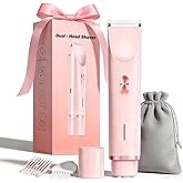 Bikini Trimmer for Women, 2-in-1 Painless Bikini Shaver with Ceramic Blade, Dual-Head Electric Shaver, Ipx7 Waterproof for Shower & Travel, Womens Electric Razor for Armpit Leg Body Facial, Pink