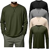 August Alley 4 Pack Men's Big and Tall Shirts Fall Hipster Embroidered Long Sleeves Plain Oversize Tee Plus Size Casual Tops