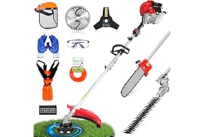 WTHW 52 CC Gas Weed Wacker/Weed Eater 5-in-1 Multi-Tool – String Trimmer, Brush Cutter, Pole Saw, Hedge Trimmer, 40 in Extension Shaft – Easy-Start Engine, 18.5 lb Balanced Harness (PT6086)