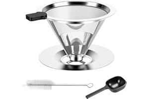 Pour Over Coffee Maker Coffees Dripper Reusable Coffee Filter Stand Stainless Steel Drip Filters with Base Double Micro Mesh 