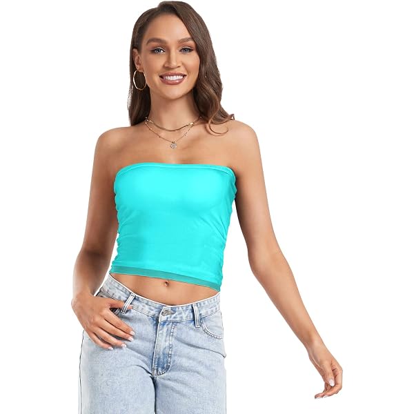 UMIRIKO Royal Blue Women's Strapless Hollow Out See Through Crop
