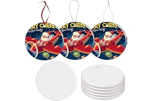 WANZELONYO Sublimation Ceramic Ornaments Blank Christmas Personalized Ornament 10 PCS 3.5 Inch Round White Bulk DIY Chritsmas Tree Decoration
