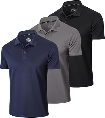 3er Pack Polo T-Shirt Uomo Manica Corta Traspirante Sportiva Polo Magliette Uomo Manica Corta(0427)-Black Grey Navy-M
