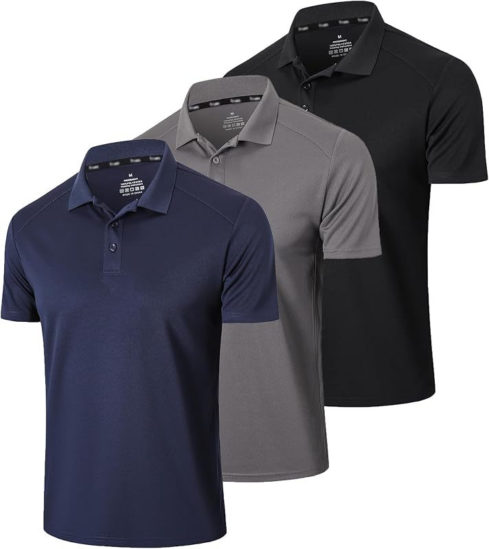 3er Pack Polo T-Shirt Uomo Manica Corta Traspirante Sportiva Polo Magliette Uomo Manica Corta(0427)-Black Grey Navy-M — foto 1 di 6