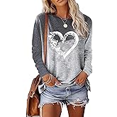 Valentines Outfits Shirts for Women Plus Size Love Heart Shirt Top Long Sleeve Valentine Tee Tops Clothes for Teen Girls