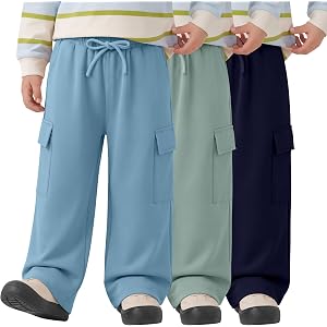 Joiceful 3 Pack Toddler Boys Sweatpants | 18M-5T, Baby Boys, Wide Leg, Baggy Pants, Cargo, Elastic Drawstring, Joggers, Pull-