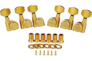 KAISH 3L3R 18:1 Locking Tuners Tuning Keys Guitar Locking Tuning Machines with Mini Contemporary Buttons for most Electric/Acoustic Guitars Gold