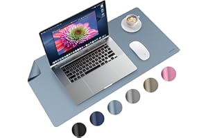 HiWe Desk Mat PU Leather - 23.6" x 13.8" Large Desktop Protector Cover, Waterproof Non-Slip Pad for Mouse/Keyboard/Laptop/Computer/Writing/Dining in Office & Home, Hit Grey