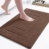Buganda Bathroom Rugs, 24" x 16", Soft and Absorbent Microfiber Bath Rugs, Non-Slip Shaggy Shower Carpet, Machine Wash Dry Bath Mats for Bathroom Floor, Tub and Shower, Brown