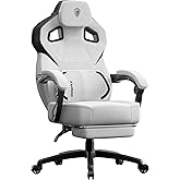 Dowinx Fabric Gaming Chair with Footrest, Big and Tall Gamer Chair with Lumbar Support, Wide Back Computer Chair for Heavy People, Grey