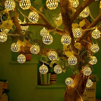 Golden Metal Ball String Lights Metal String LED Light with 16 Metal Ball 10ft. Copper String Fairy Light for Diwali, Navratri Christmas Decoration Romantic Mood Light for Bedroom/Home Decoration